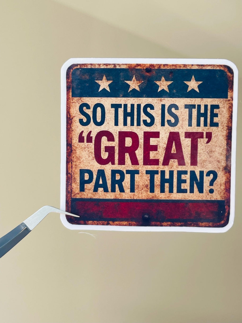 "So This is the 'Great' Part Then?"Anti-MAGA Rustic Sticker – Political Satire