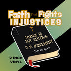 The image is a poster with a black background and a green diagonal stripe. The poster features a black book with a cross on the top and the text "Silence is not neutral" and "It is agreement" written on it.