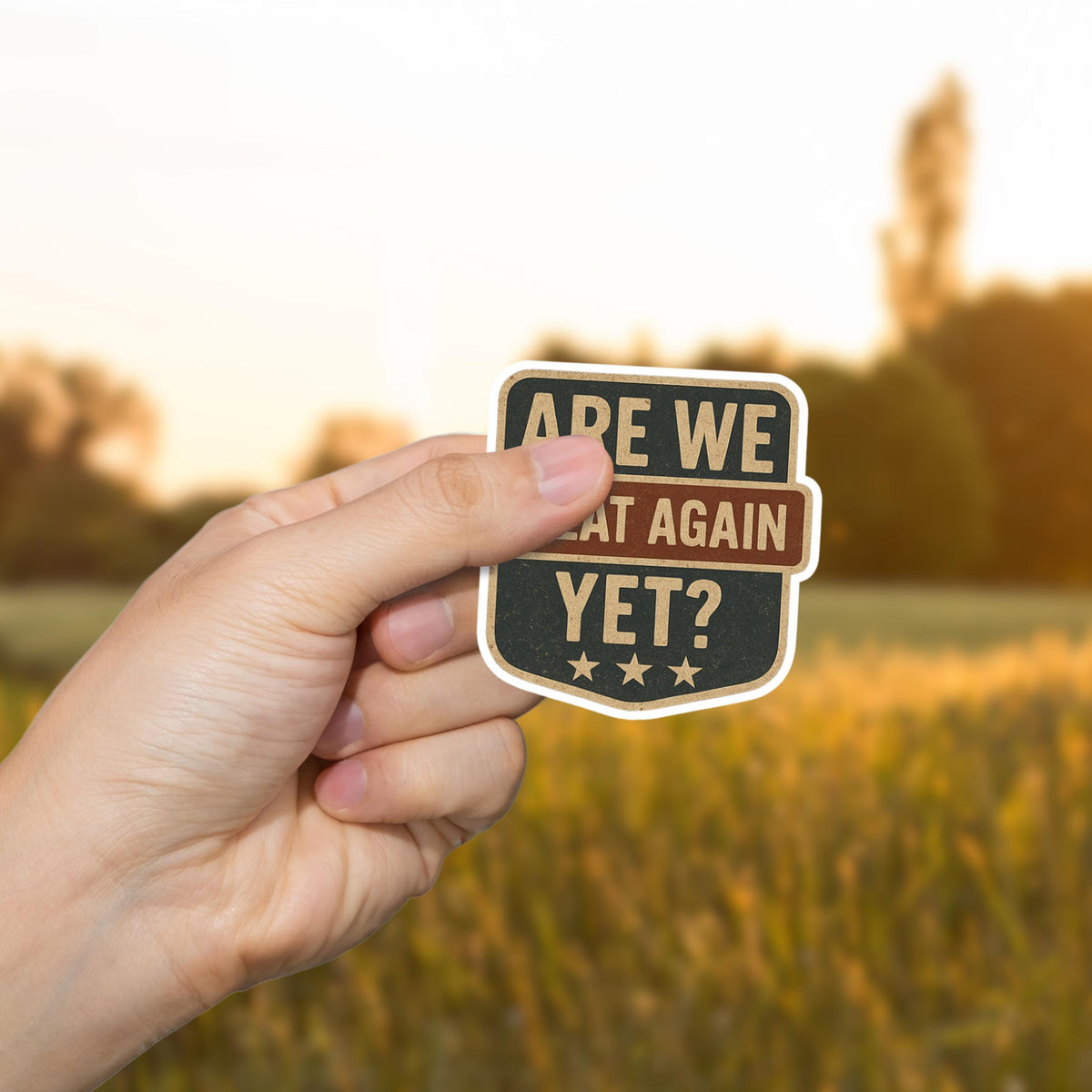 "Are We Great Again Yet?" Anti-MAGA Parody Sticker: Vintage Road Sign