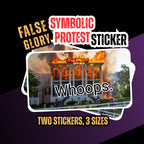 a burning building with flames visible, and the caption "Whoops." is overlaid on the image.
