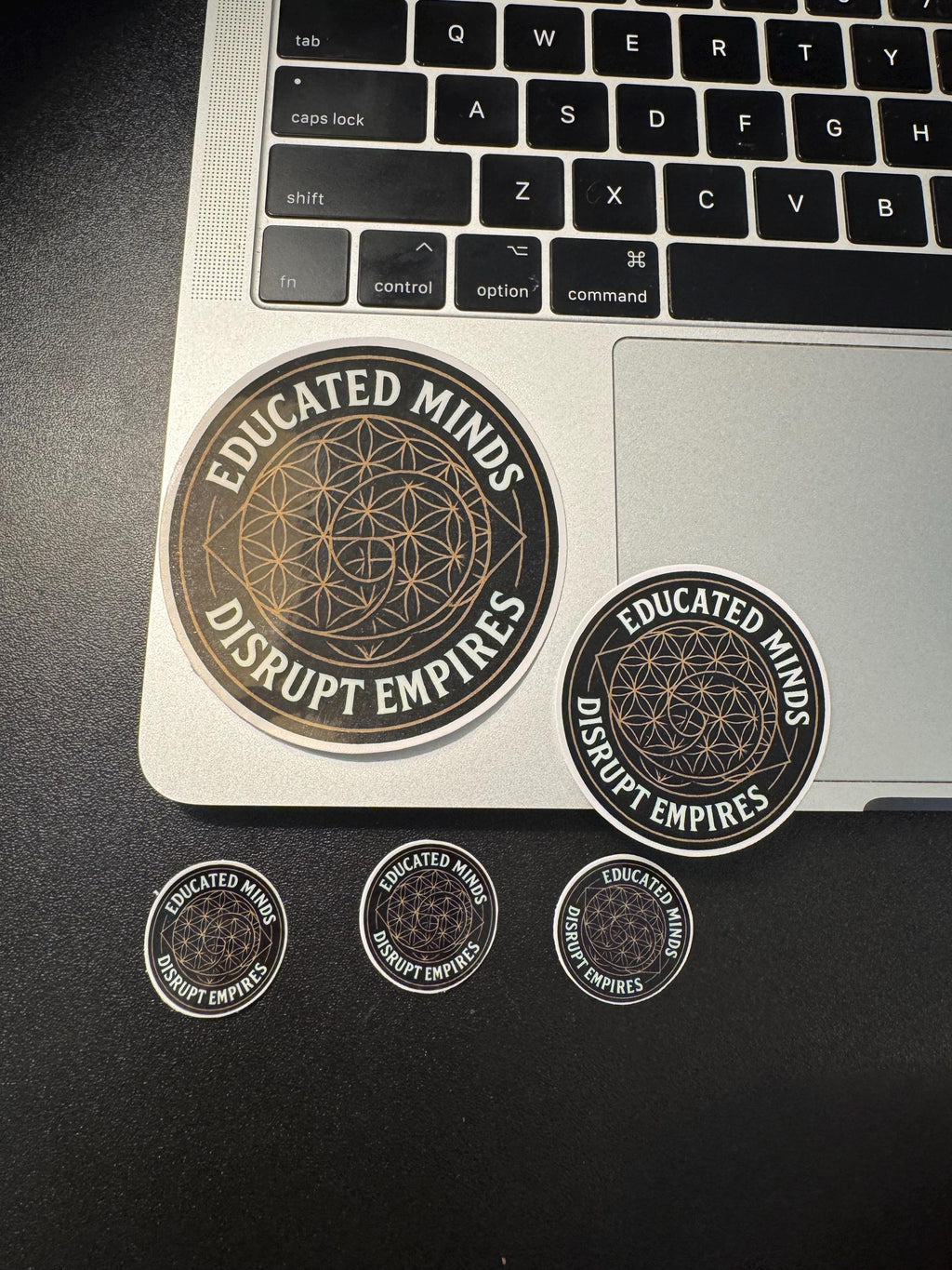 “Educated Minds Disrupt Empires”  Sacred Geometry Sticker, Fibonacci Flower of Life