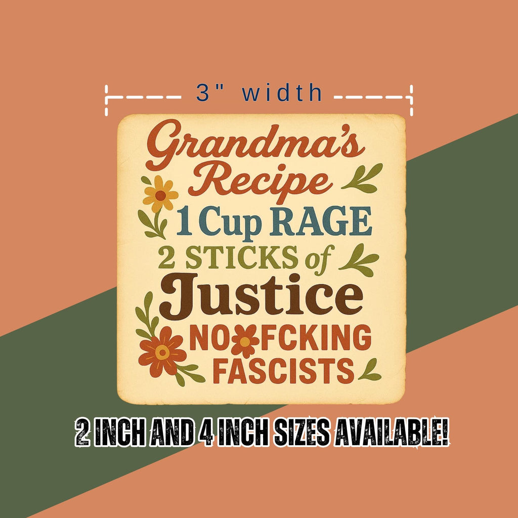"Grandma’s Recipe"  Sticker for Anti-fascists