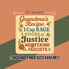 "Grandma’s Recipe"  Sticker for Anti-fascists