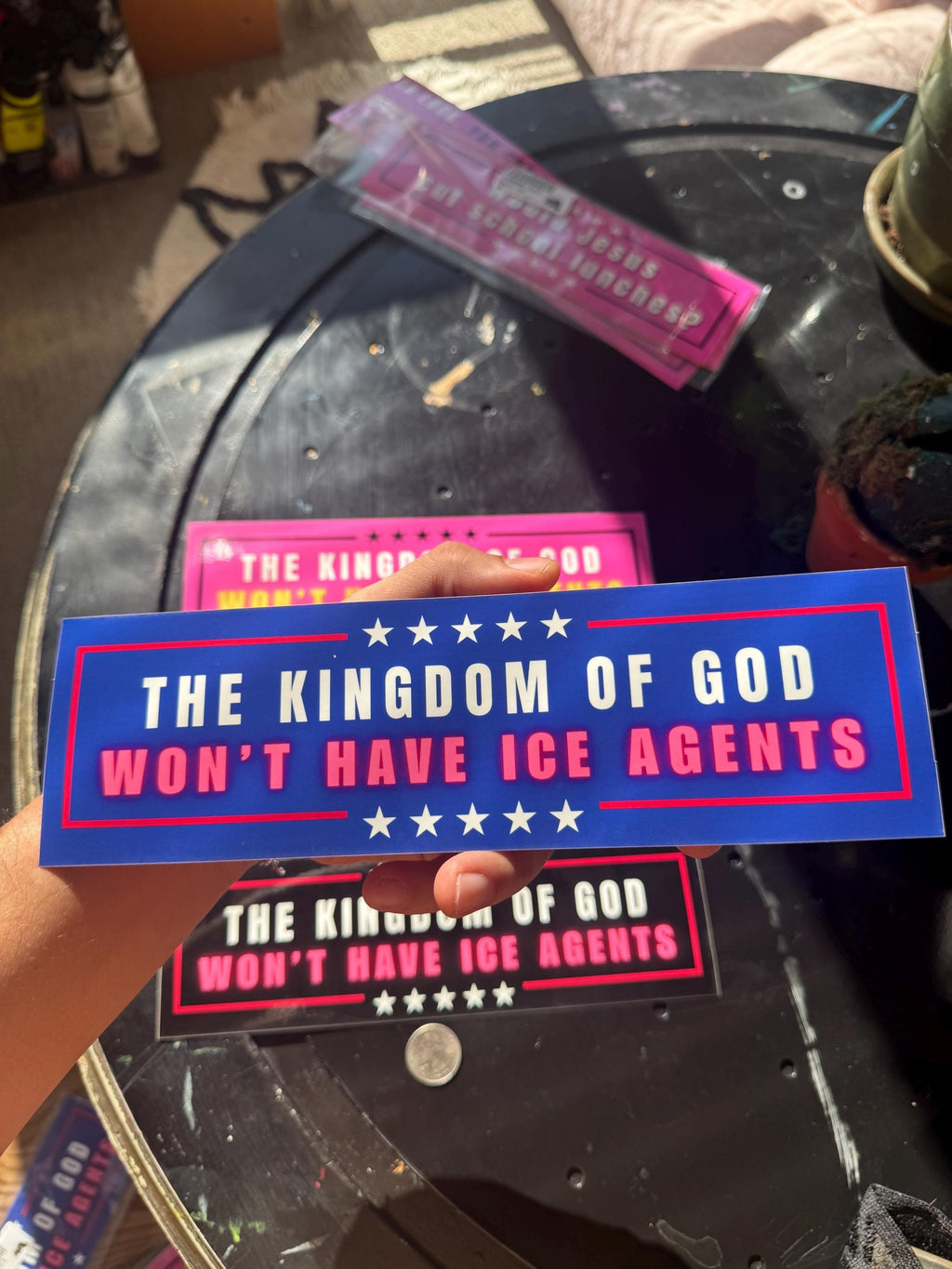 Progressive Christian Bumper Sticker, Anti-ICE, Pro-Human Rights (3x10")